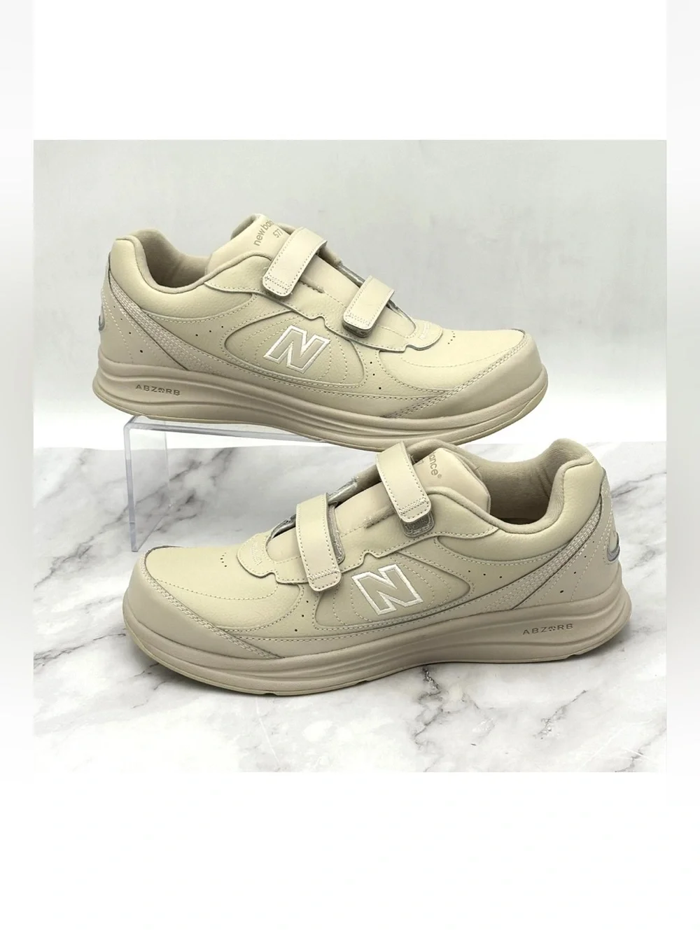 New Balance 577 Walking Shoes Mens 12 D Wide Beige Leather Hook Loop MW577VB